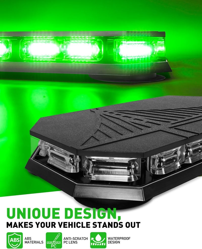 HLauto 406D Rooftop Emergency Strobe Lights Bar, 102 LED Green Mini Beacon Safety Flashing Warning Traffic Lights Bar w/Magnetic Base for 12-24V Trucks, Construction Vehicles, Snowplow, Cars - Image 2